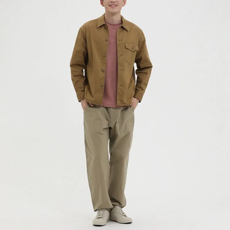 Рубашка мужская светлая умбра с лацканами UNIQLO, светло-коричневый — фото 4