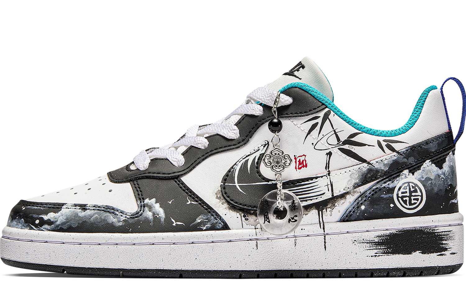 

Nike Court Borough с амортизацией, износостойкие низкие детские скейтбординг кроссовки Black White для подростков