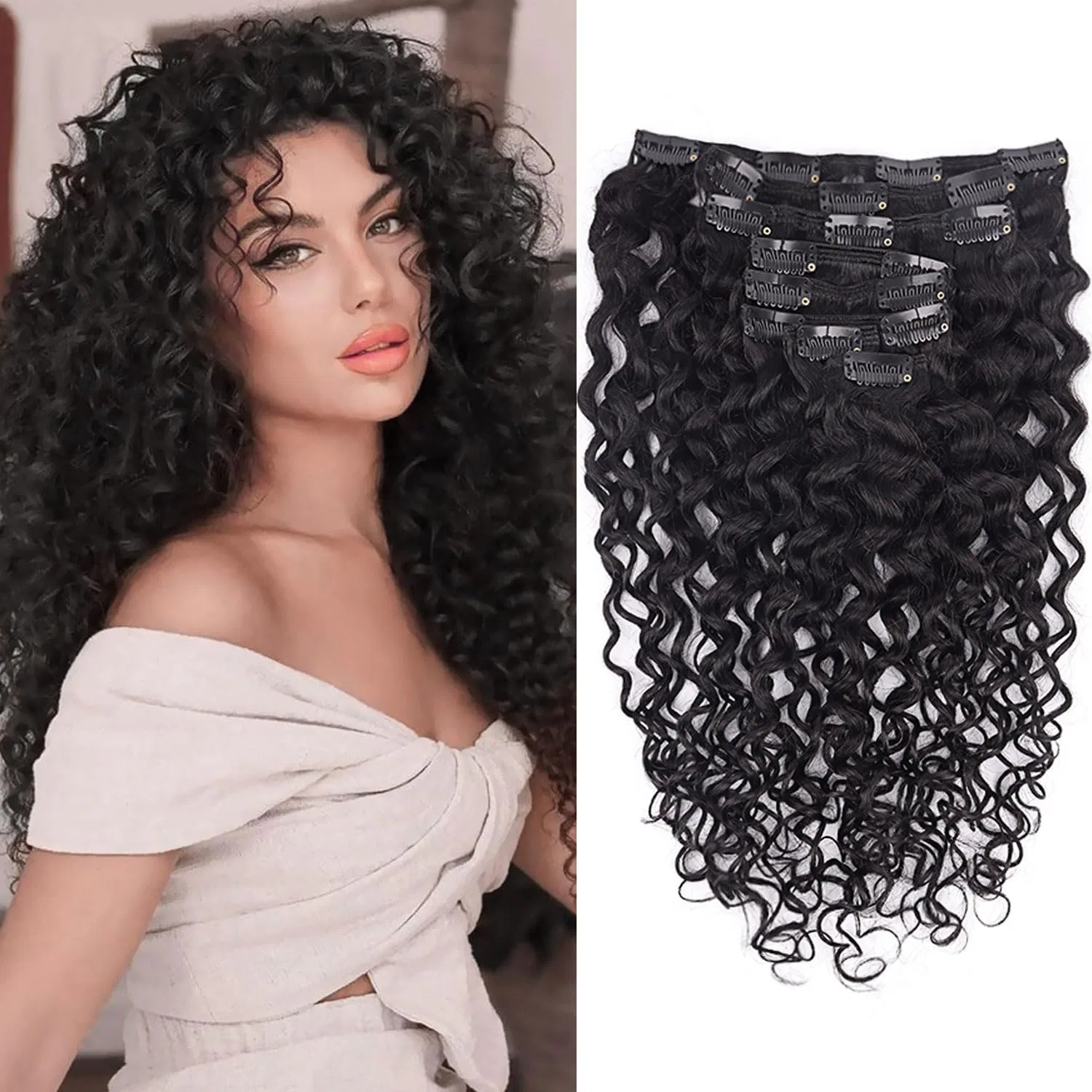 Накладные пряди для волос Kinky Curly на заколках, 50 см, 120 г Fulang Hair, Natural Black Jc