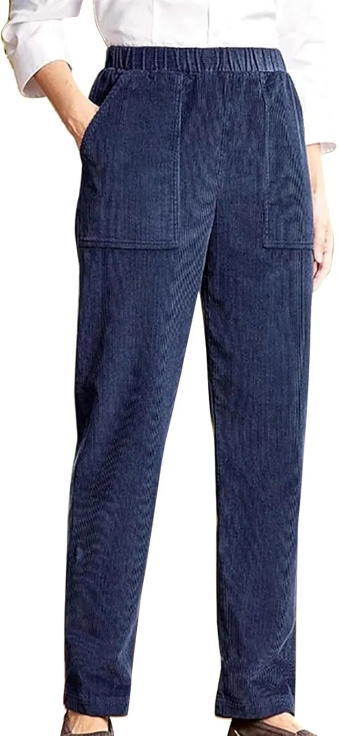 Кордюровые брюки женские повседневные на высокой талии с эластичным поясом, прямые, свободные, удобные, с карманами Generic, синий