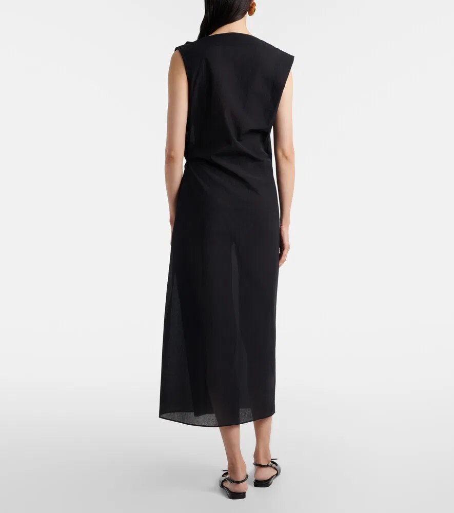 Платье-миди из хлопкового поплина с драпировкой Jacquemus, черный — фото 3