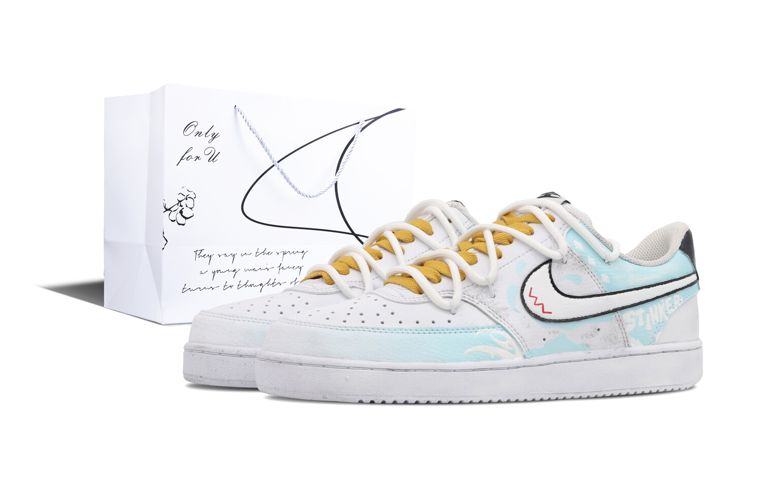 

Кроссовки Nike Court Vision 1 Skateboarding Shoes Women's Low-top White, Yellow, синий