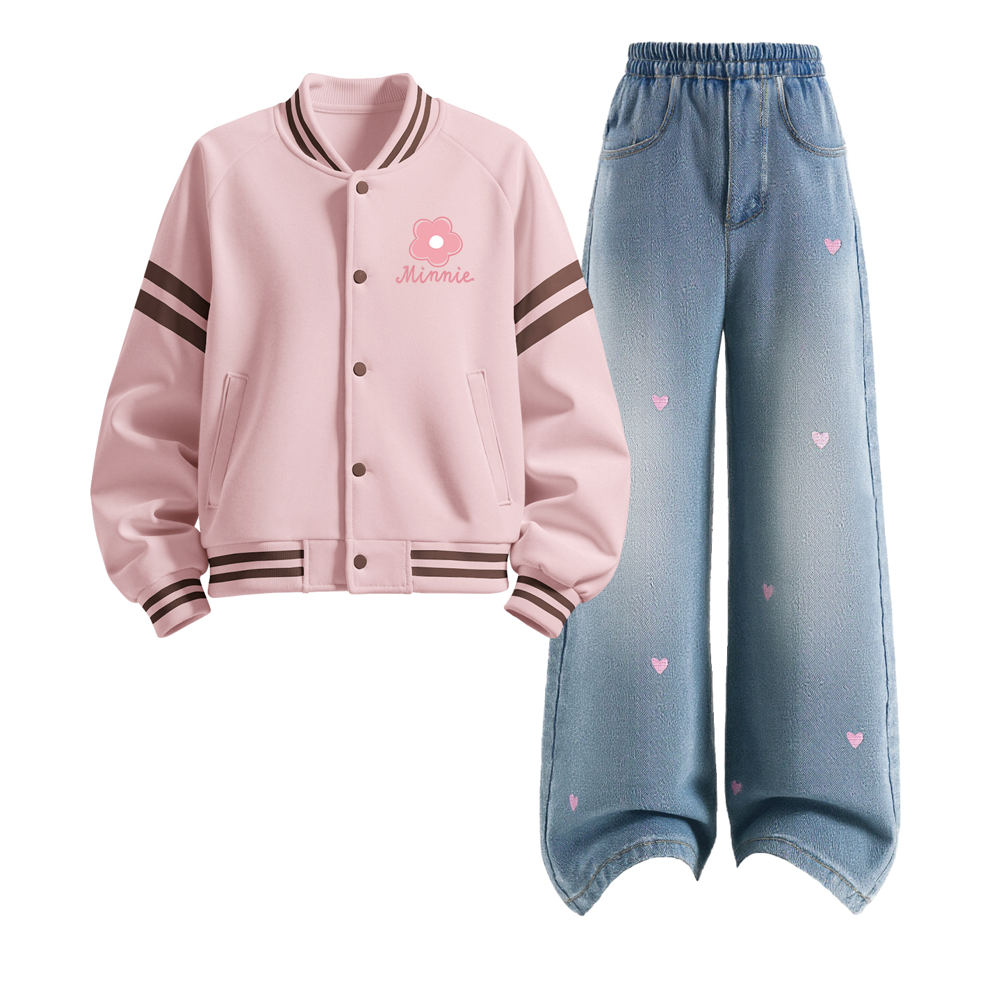 Детская повседневная спортивная одежда Disney, Di Li Eye K Lotus Pink+Solid Color Sea Salt Blue — фото 4