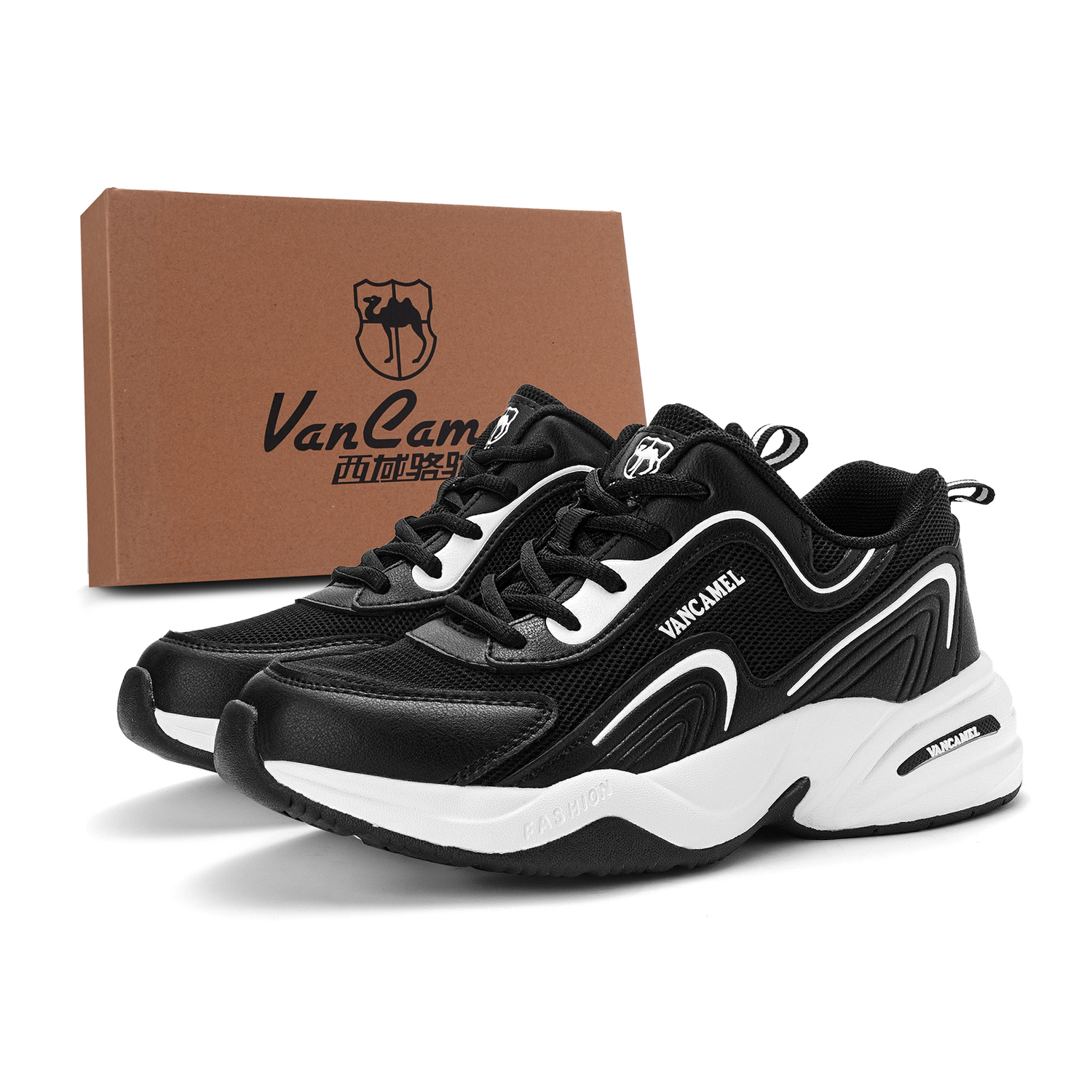 

VanCamel Высокие устойчивые к истиранию дышащие нескользящие низкие кроссовки для мужчин на открытом воздухе черно-белые, цвет Black White-Box