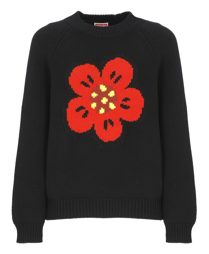 

Черный свитер из шерстяной смеси с логотипом в виде цветка боке. Kenzo, черный