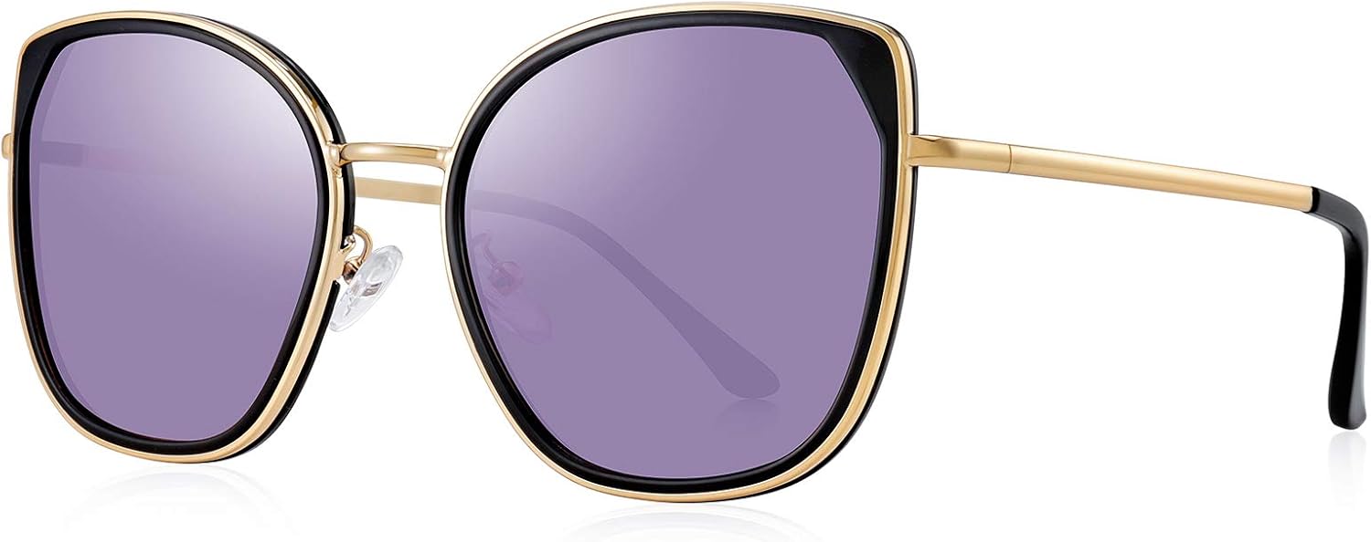 

Поляризованные солнцезащитные очки «кошачий глаз» для женщин, модные солнцезащитные очки UV400 от известного бренда OLIEYE, Black Frame/Purple Mirror Lens/Gold Temples