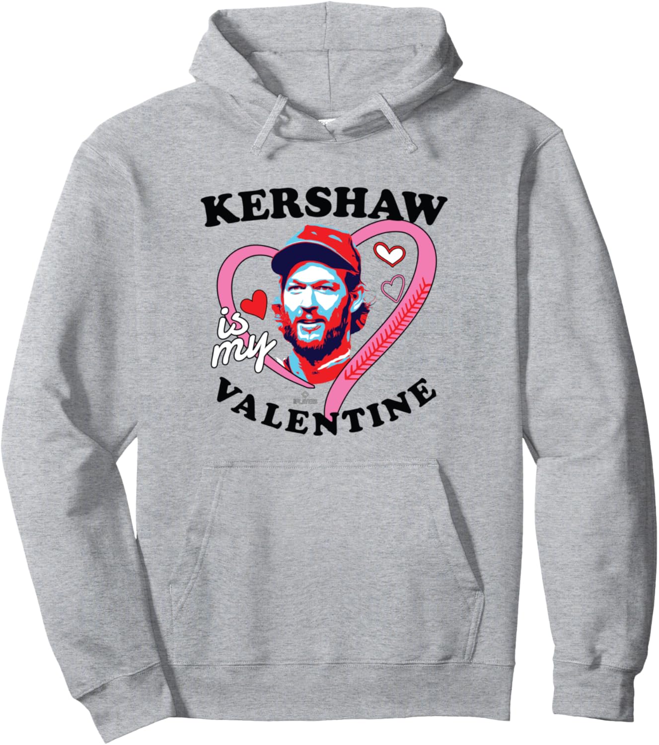 

Толстовка с надписью «Клейтон Кершоу - мой Валентин» (Los Angeles Baseball MLBPA Hoodie) Ryno Sports, серый