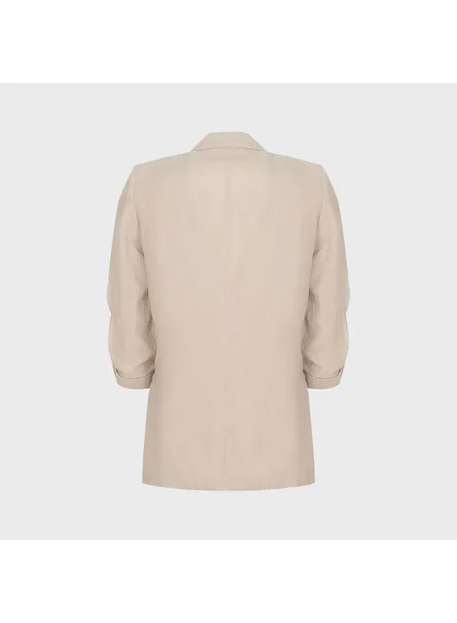Жакет деловой свободного кроя с подплечниками Zara, светлый лен — фото 3