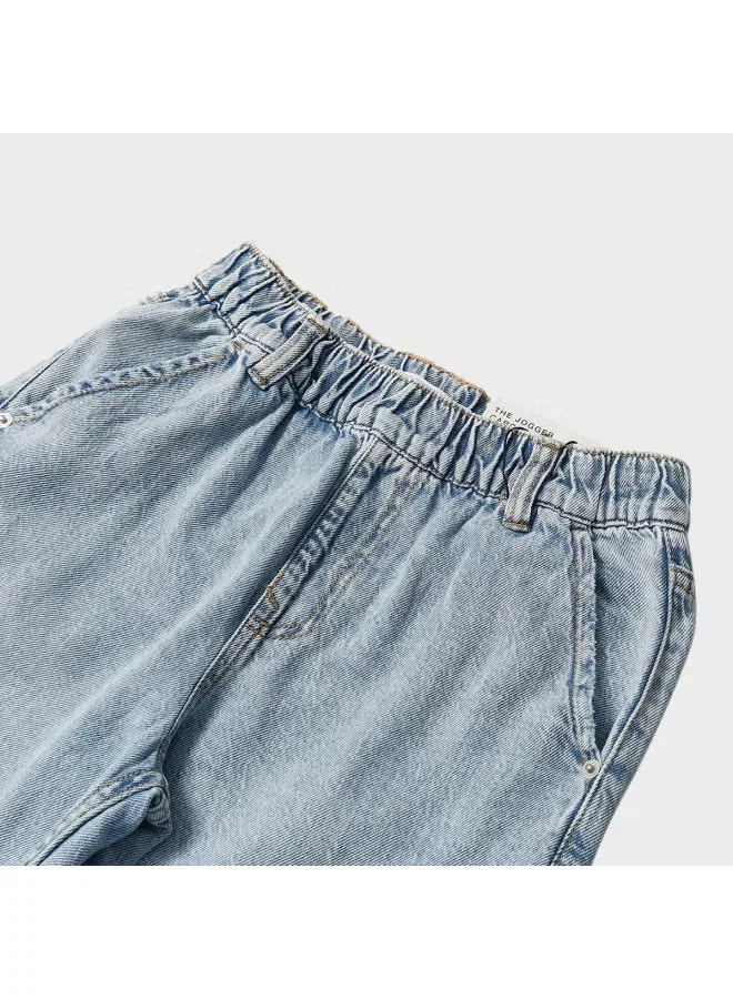 Брюки прямые хлопковые с эластичным поясом Zara, голубой — фото 4