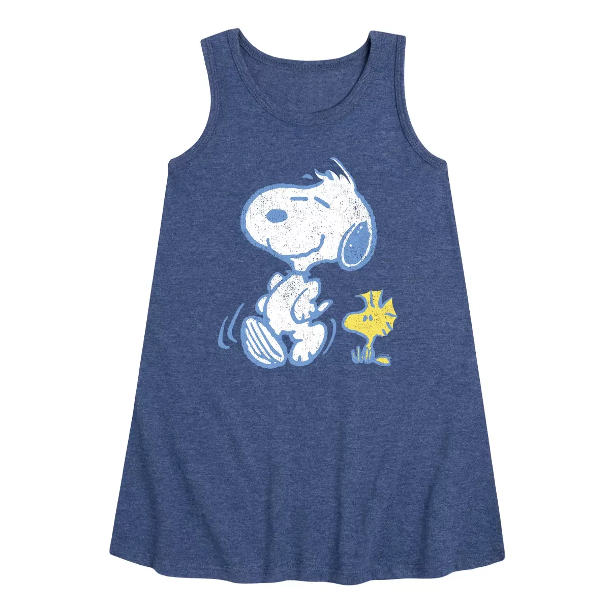 Детское платье-трапеция без рукавов с принтом Peanuts Snoopy And Woodstock Pastels, Heather Navy