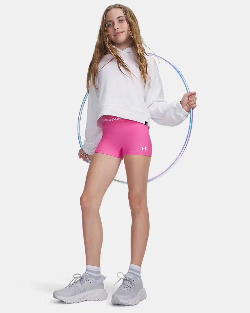 Детские спортивные шорты 7,6 см (внутренний шов) быстросохнущие HeatGear Shorty UnderArmour, Pink Frenzy/White — фото 3