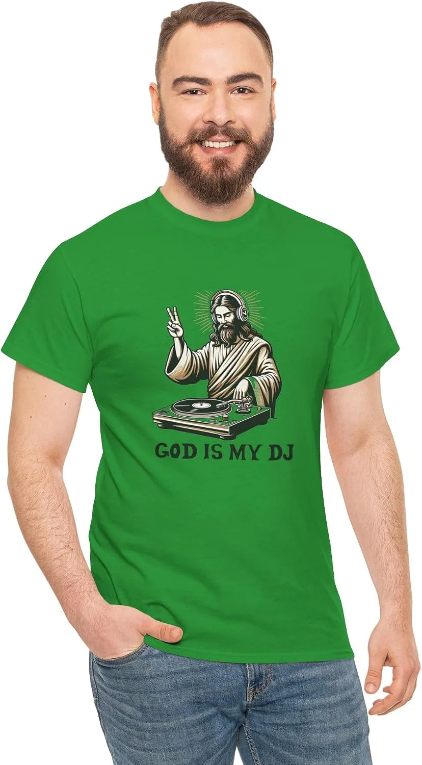 Мужская футболка God is My DJ, изумрудно-зелёный/зелёный — фото 4
