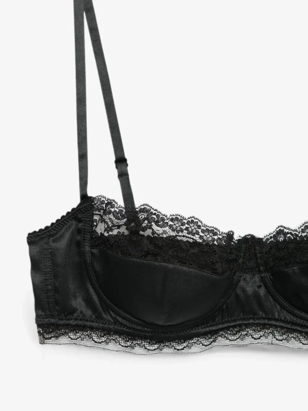 Бюстгальтер из атласа с кружевной отделкой DOLCE & GABBANA, черный — фото 3