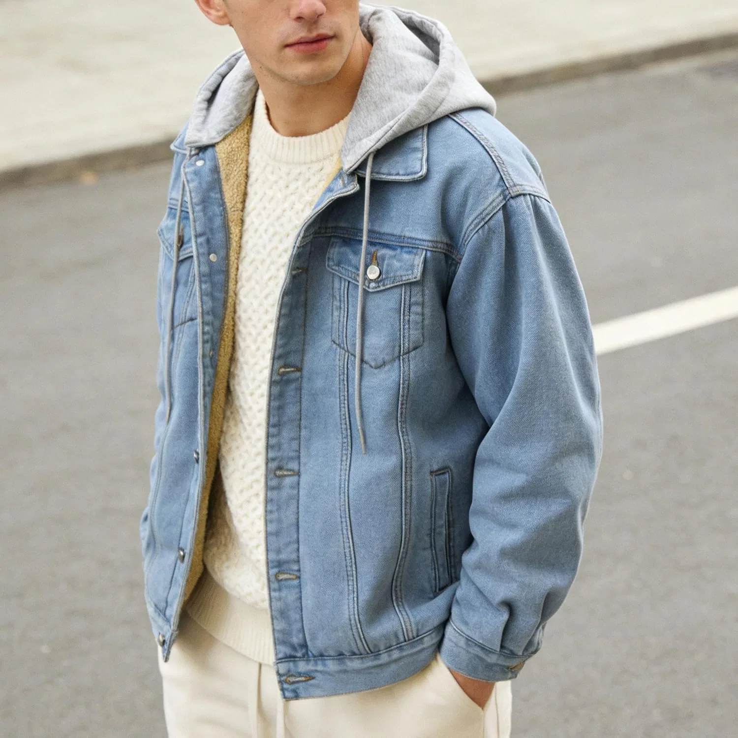 Мужская джинсовая куртка с капюшоном, Light Blue Heavy — фото 2