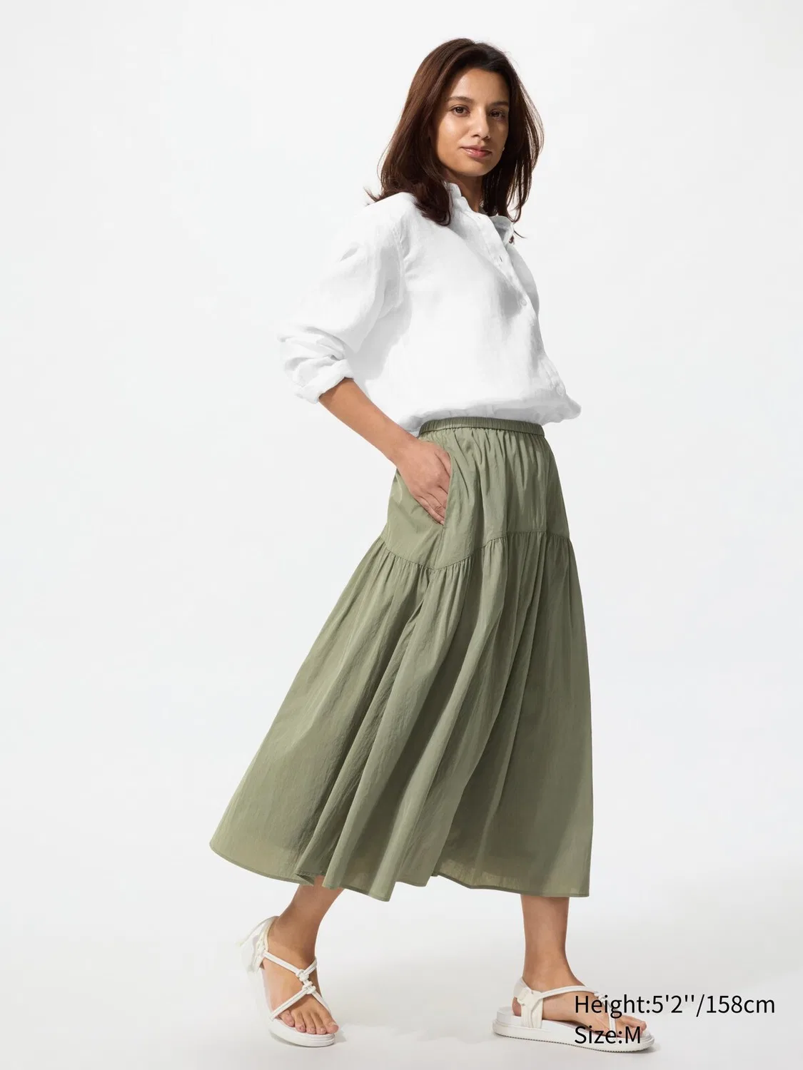 Юбка Uniqlo, со сборками, белый — фото 2