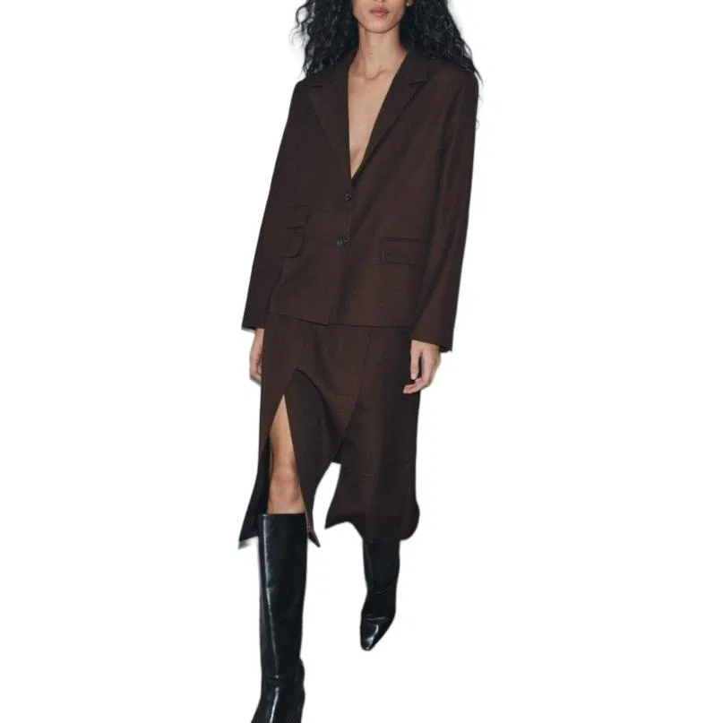 ZARA Женская длинная юбка Casual Brown — фото 4