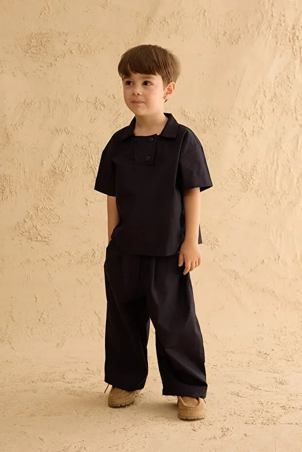 Детская рубашка для мальчиков с коротким рукавом Fahhar Kids, Navy Blue — фото 2