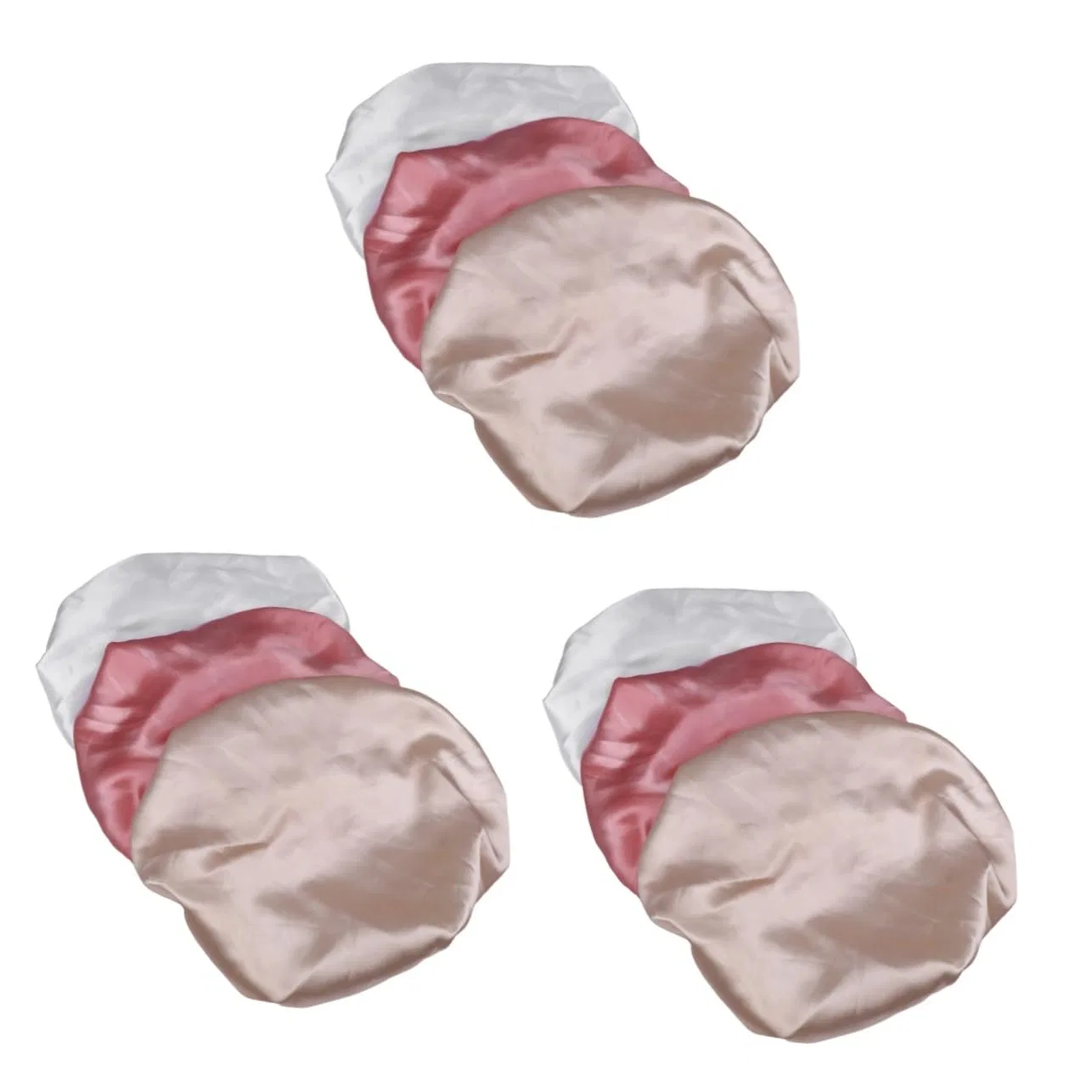 Шапочка для душа Satin, FRCOLOR, набор 9 шт, 31x31 см, Champagner Weiß Rosa