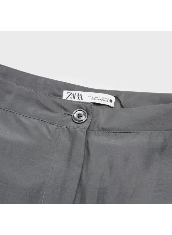 Брюки зауженные однотонные мягкие минималистичные уличные Zara, темно-серый — фото 4