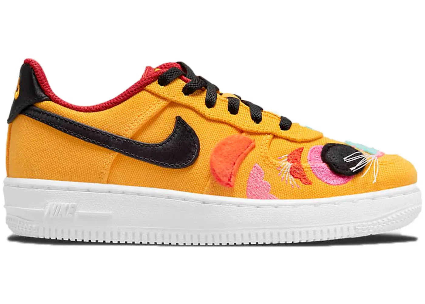 Детские кроссовки для мальчиков с принтом Nike Air Force 1 Low 07 LV8, University Gold/White/Gym Red/Black