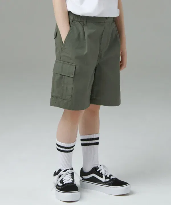 Шорты карго рипстоп на резинке, Musinsa Standard Kids, зеленый