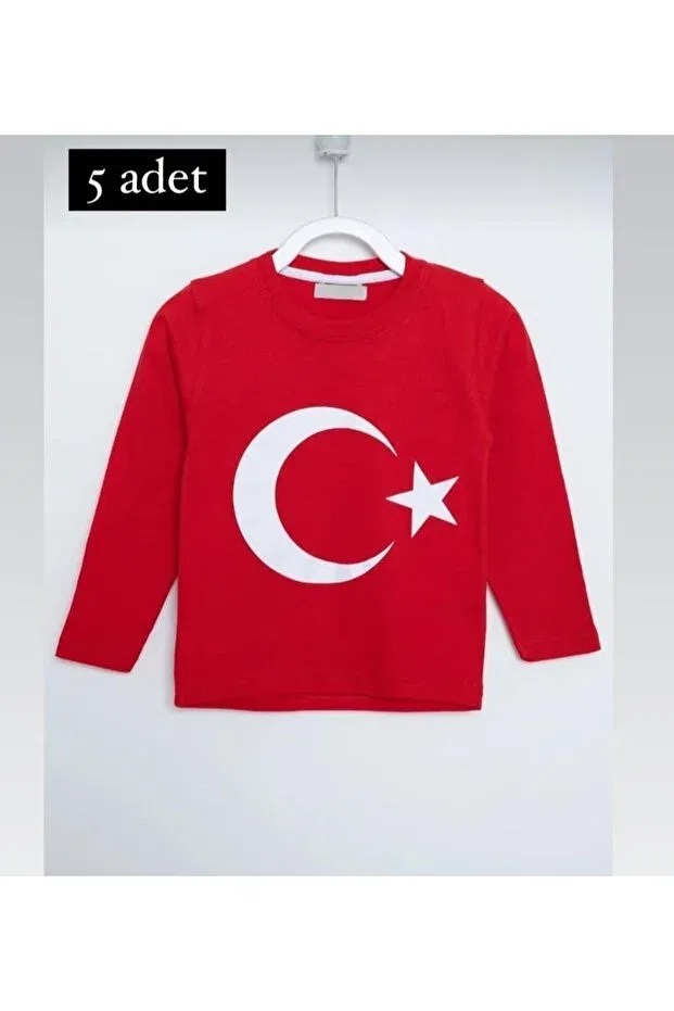 Детский лонгслив с принтом Unisex signed ataturk printed 5-piece long sleeve t-shirt 23 april 29 october 10 october Fatella, Red