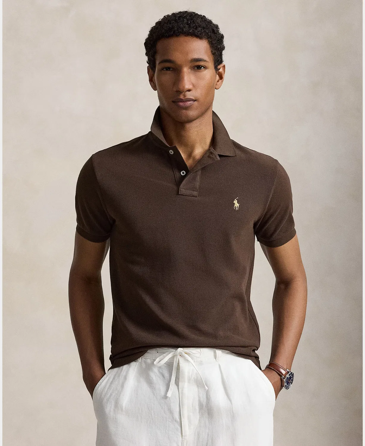 Поло с коротким рукавом, Polo Piqué Slim Fit Marrón Nuez Moscada, Polo Ralph Lauren, темно-коричневый