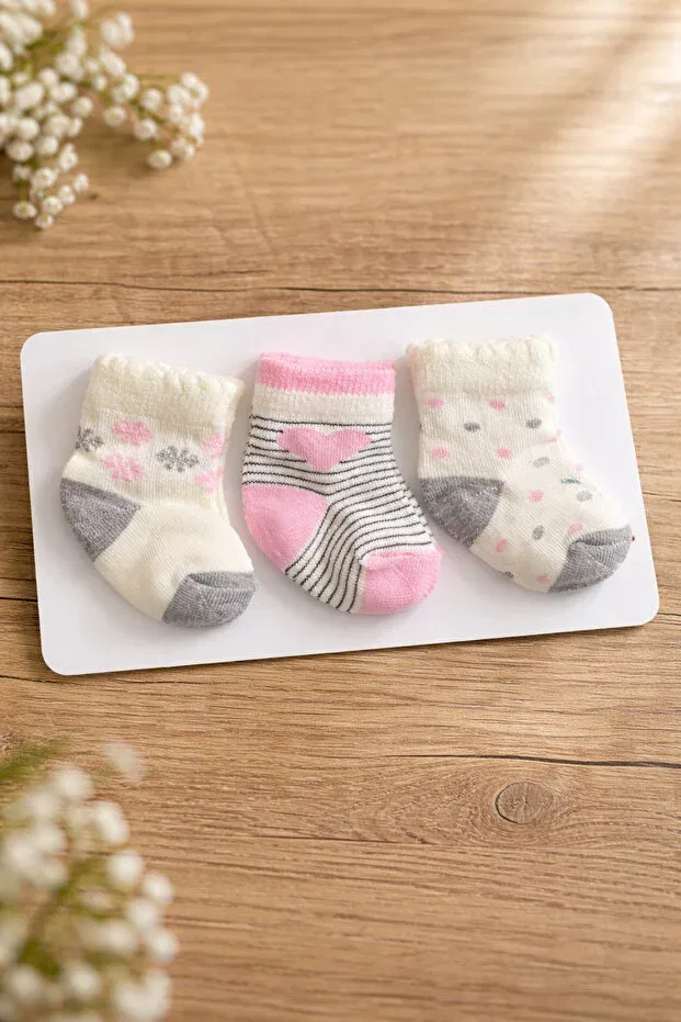 Детские носки для новорожденных девочек хлопковые Basics Atlas Baby House, Pink White Gray — фото 2