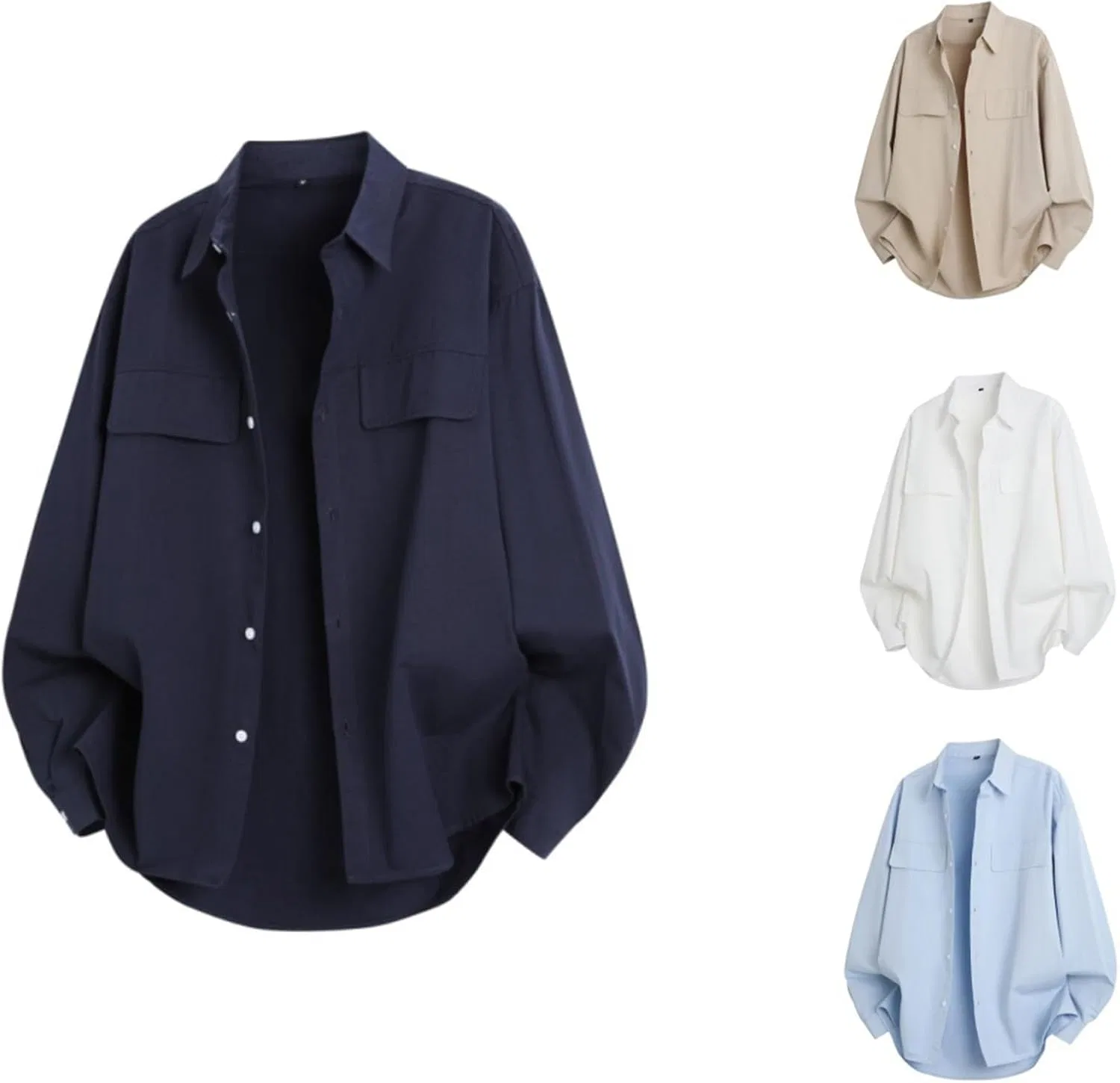 Мужская рубашка с длинным рукавом, модель Button Down Work Shirts, тёмно-синий — фото 4