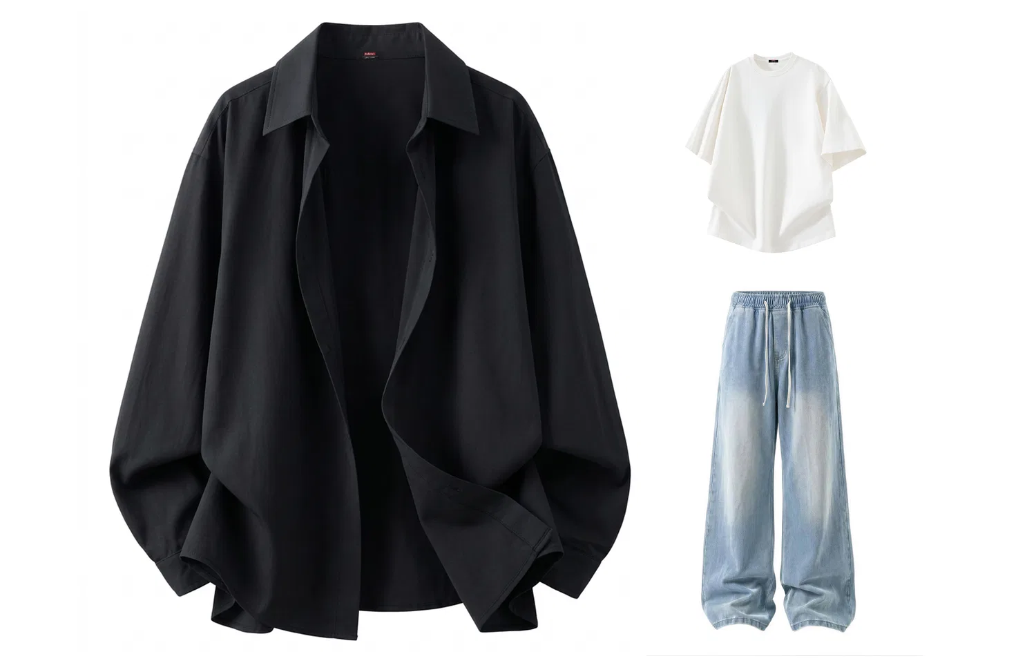Детский комплект спортивной одежды BALENO, Black Long-Sleeved Shirt+White Short-Sleeved T-Shirt+Light Blue Jeans