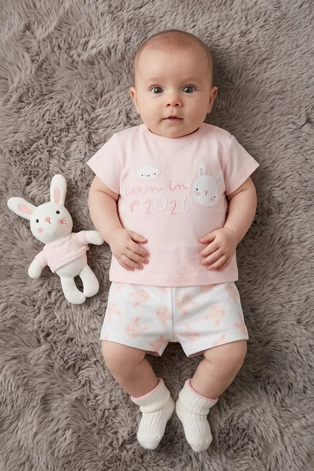 Комплект для девочки с принтом из топа шорт и плюшевой игрушки Rock-A-Bye Baby Boutique, разноцветный