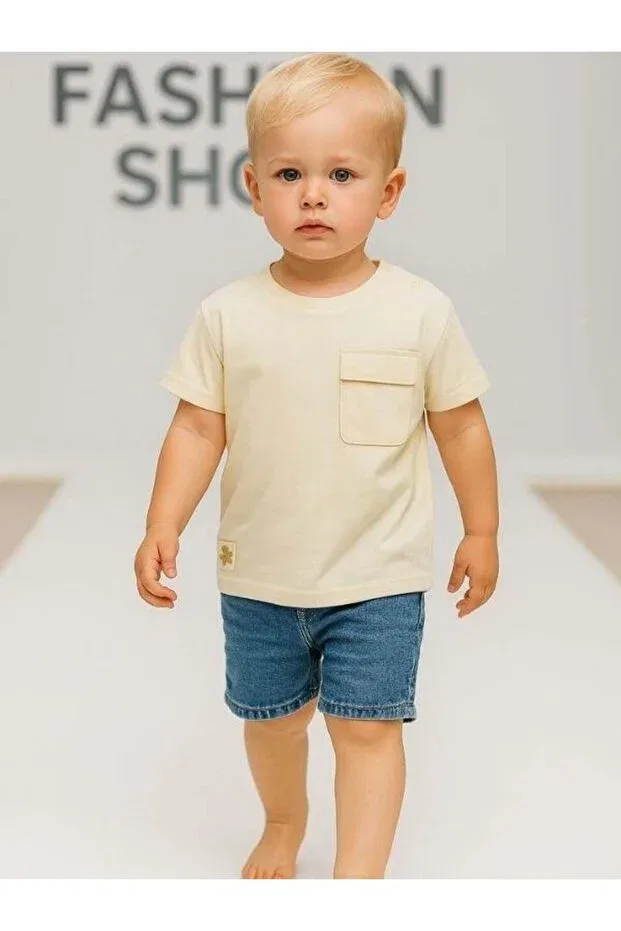 Детская футболка для мальчиков с карманом Zekids, Cream — фото 4