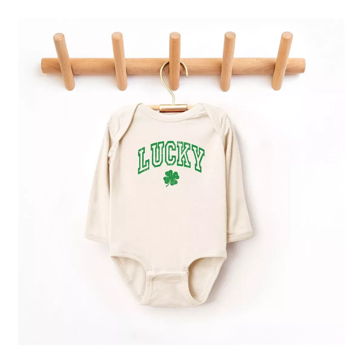 Детский боди с длинным рукавом Lucky Clover Distressed The Juniper Shop, Natural