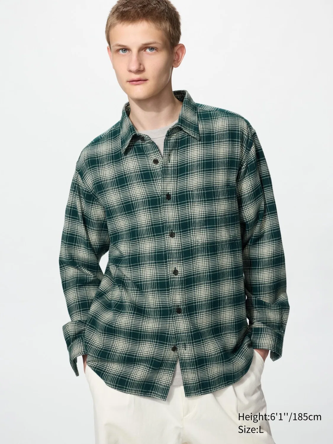 Рубашка Uniqlo, фланелевая клетчатая, оверсайз, зеленый