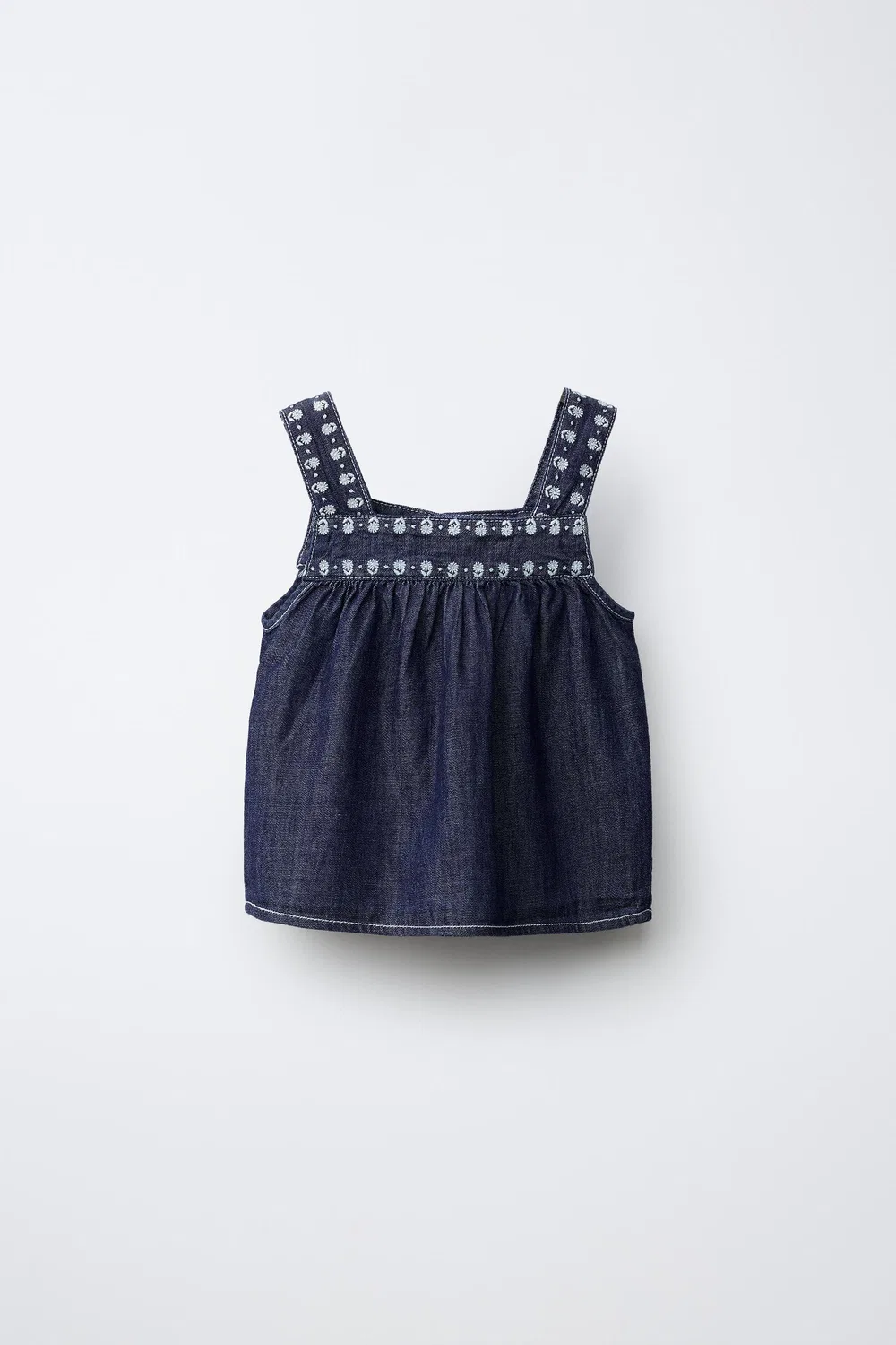 Свободный джинсовый топ с цветочной вышивкой ZARA, Blue — фото 2