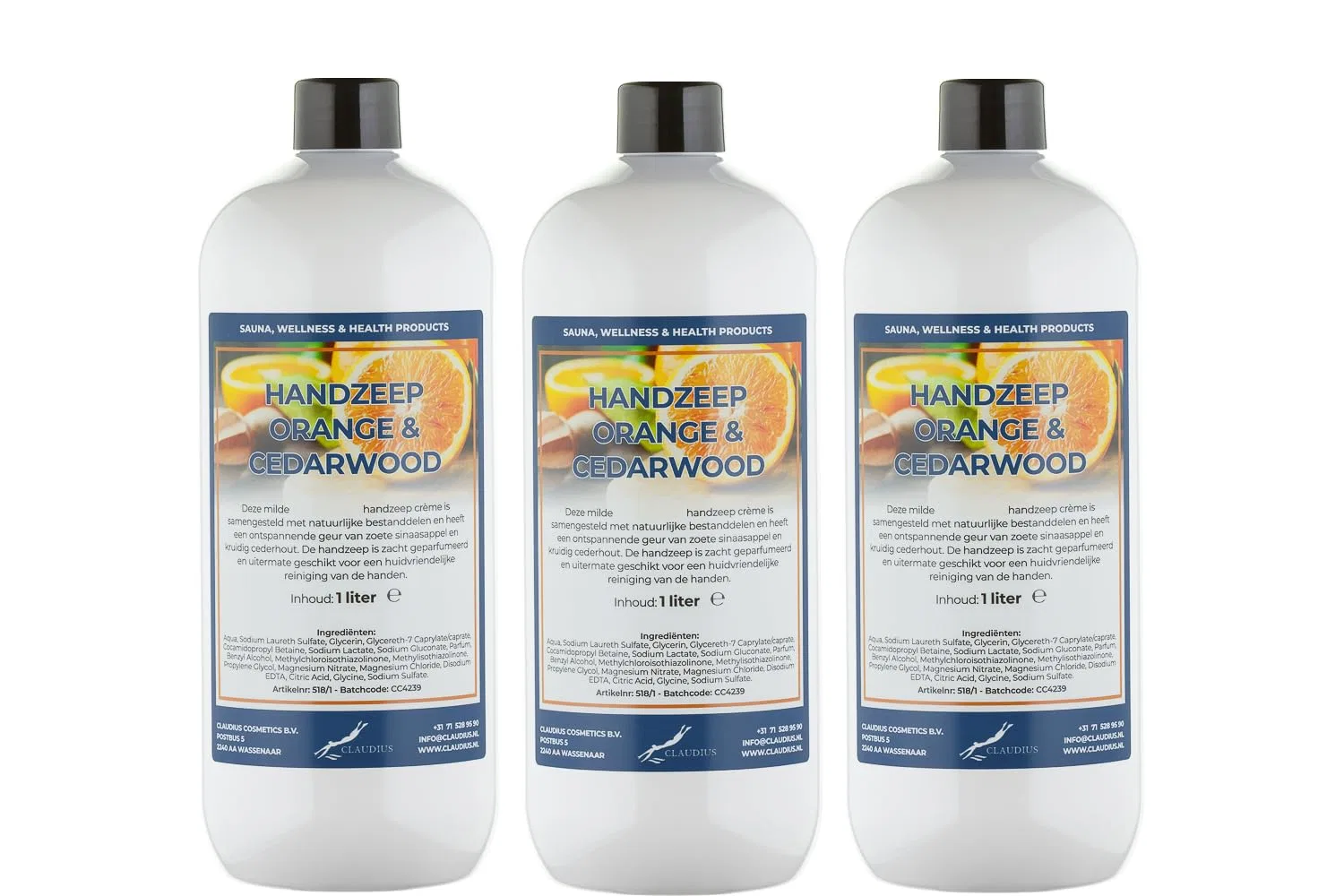 Жидкое мыло для рук Sweet Orange & Cedarwood, набор 3 шт, 1 л, Claudius