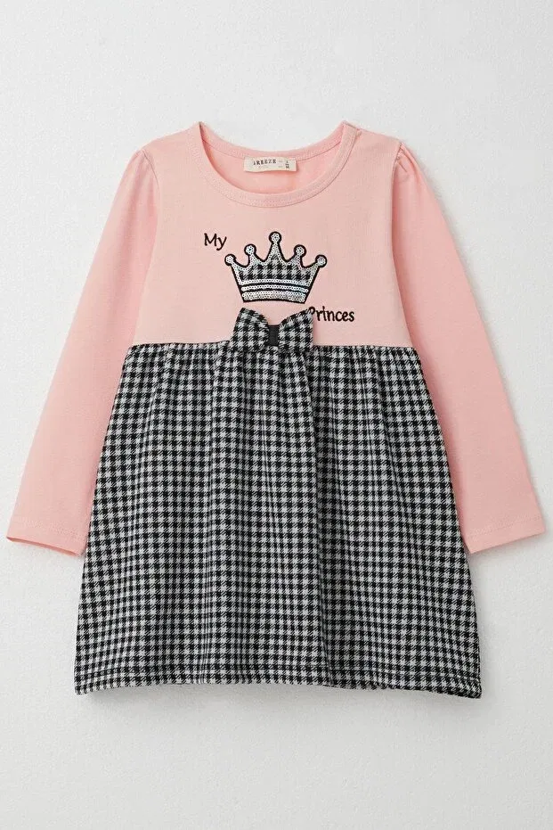 Детское платье для девочек с длинным рукавом Princess Crown Embroidery And Bow Breeze, Pink