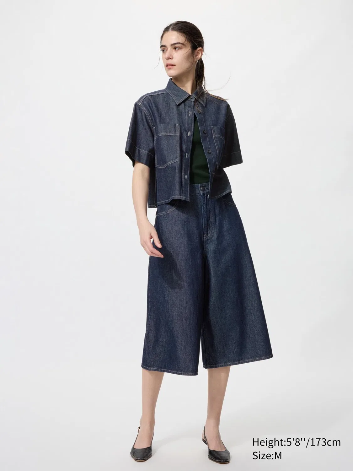 Кюлоты джинсовые Uniqlo, с драпировкой, темно-синий
