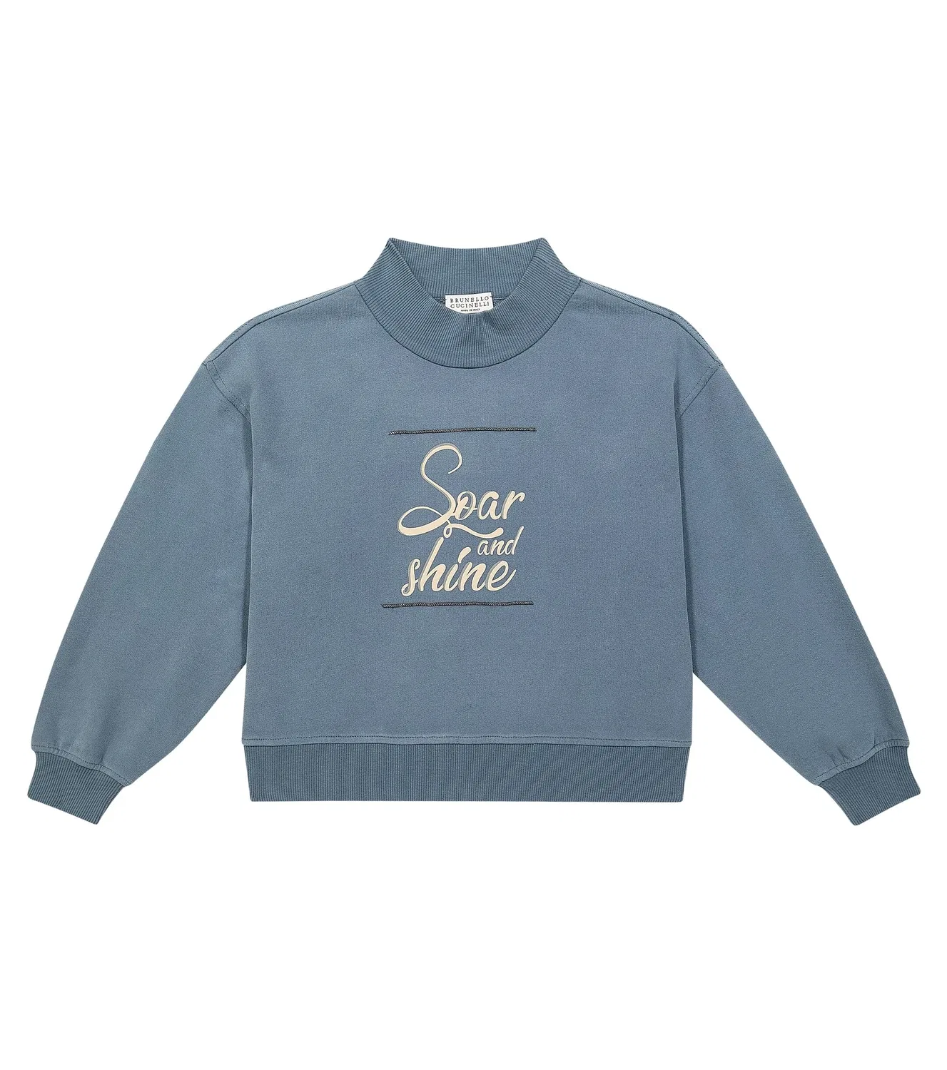 Свитшот хлопковый с принтом Brunello Cucinelli Kids, голубой