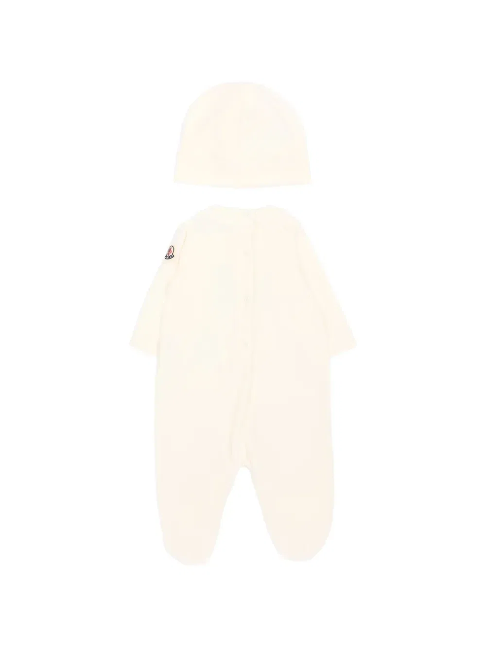 Комплект из комбинезона и шапки с вышитым логотипом Moncler Enfant, бежевый — фото 2