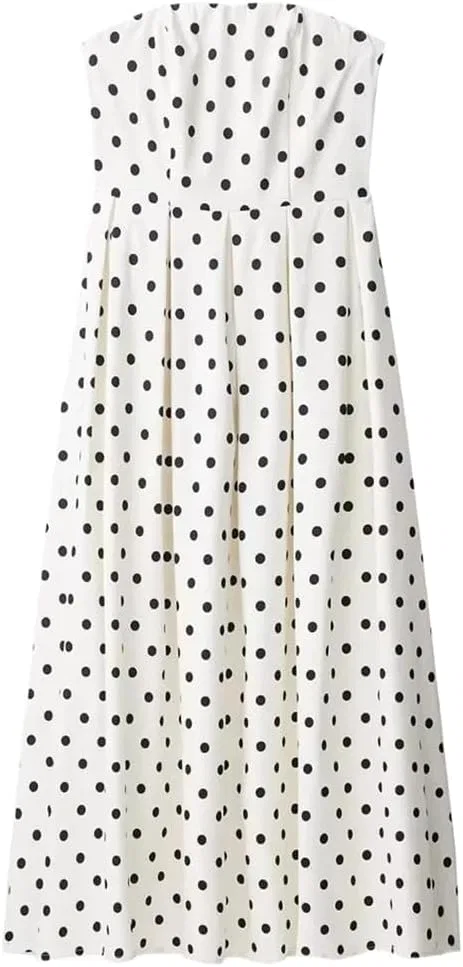 Женское платье с открытыми плечами в горошек Seaside Holiday Style, White