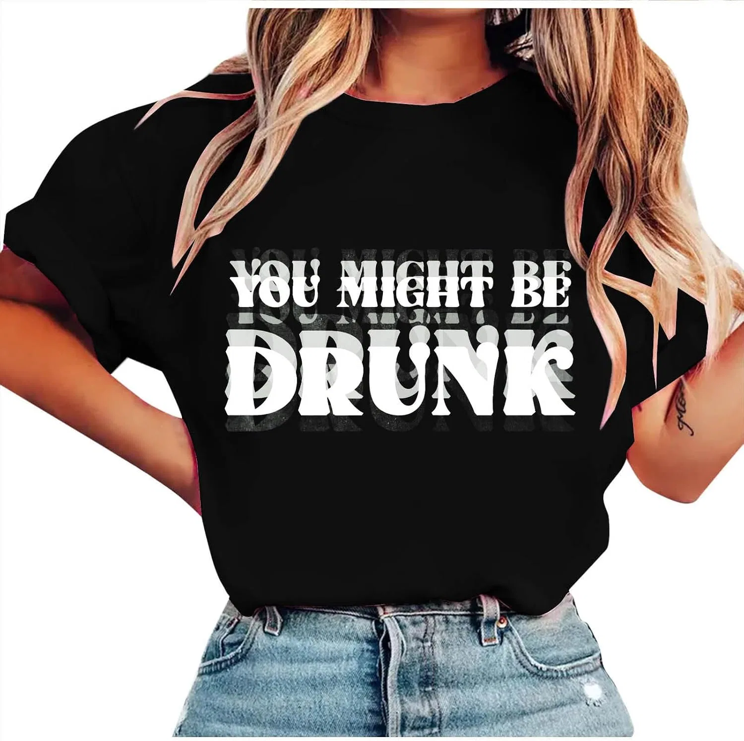 Женская футболка с графическим принтом Crew Neck, Black