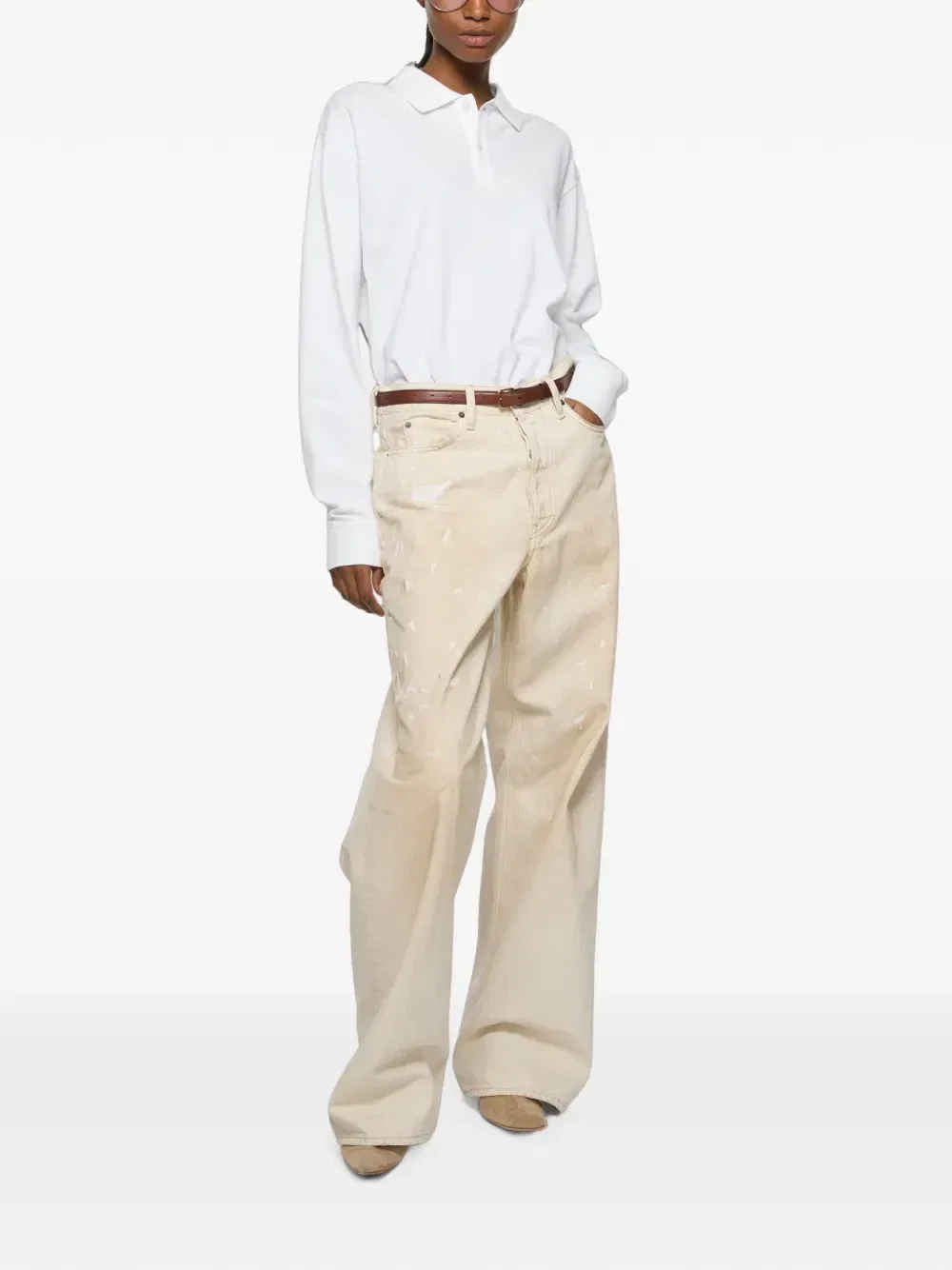 Поло с длинными рукавами и логотипом Acne Studios, белый — фото 3