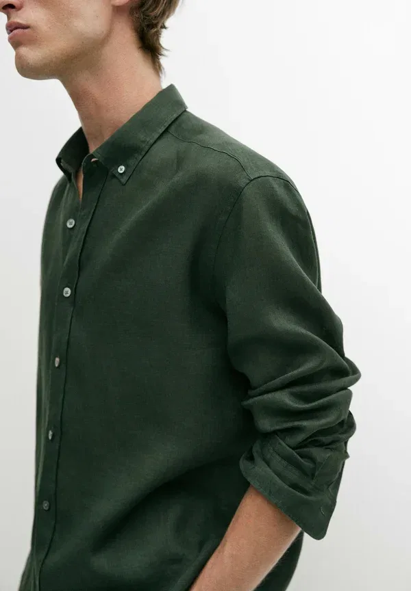 Рубашка из льна Shirt Massimo Dutti, dark green, темно-зеленый — фото 4