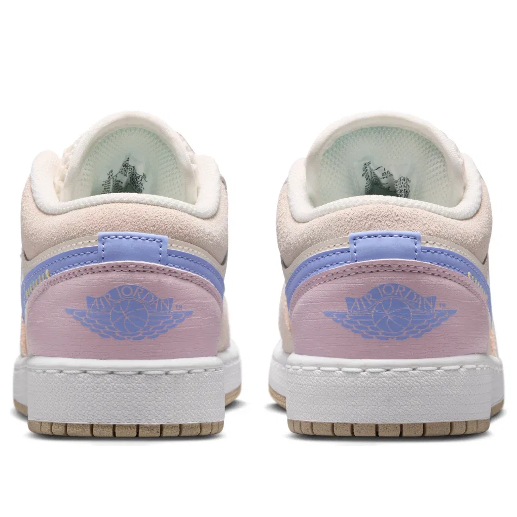 Детские кроссовки с кожаным верхом Air Jordan 1 Low Sail Bleached Lilac, розовый — фото 4