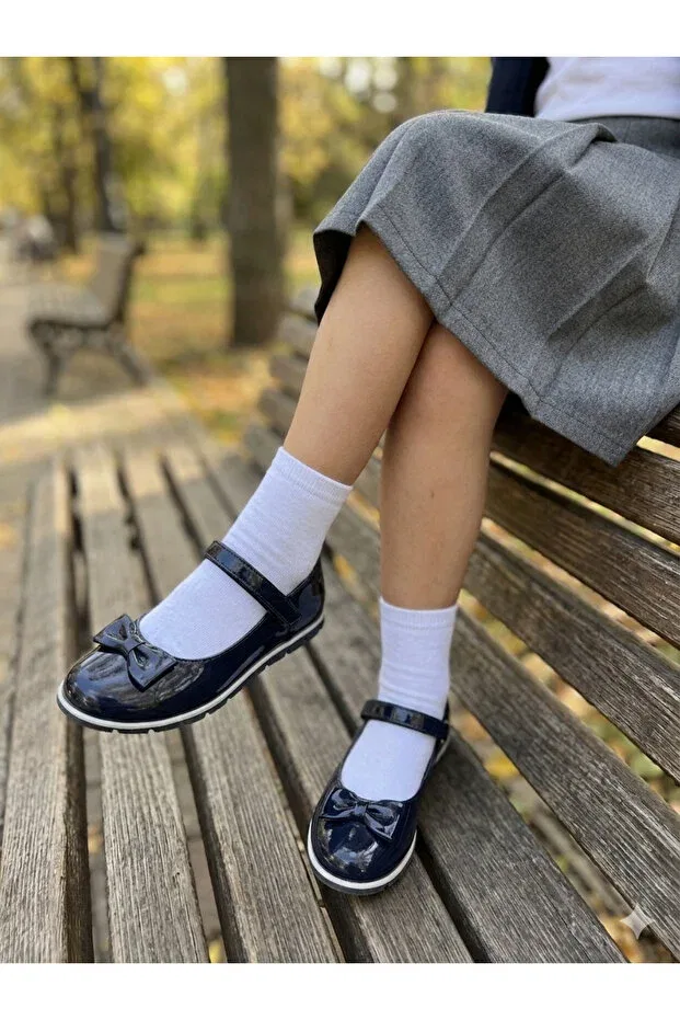 Детские балетки для девочек с бантом Nuh Kids, Navy Blue — фото 3