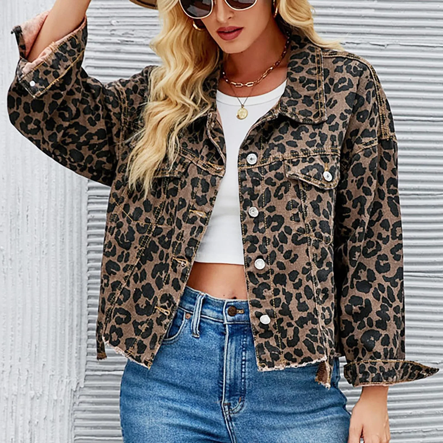 Женская джинсовая куртка с длинным рукавом Vintage Denim, Marrone — фото 3