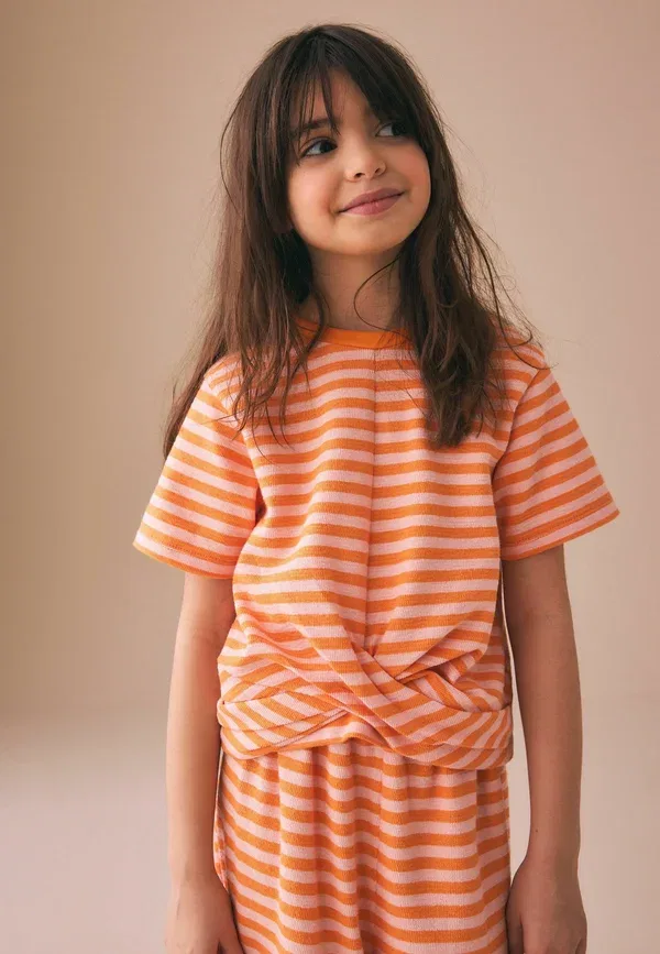 Комплект из топа и брюк Regular fit Wrap top and wide leg set Next, Orange Stripe, оранжевый — фото 3