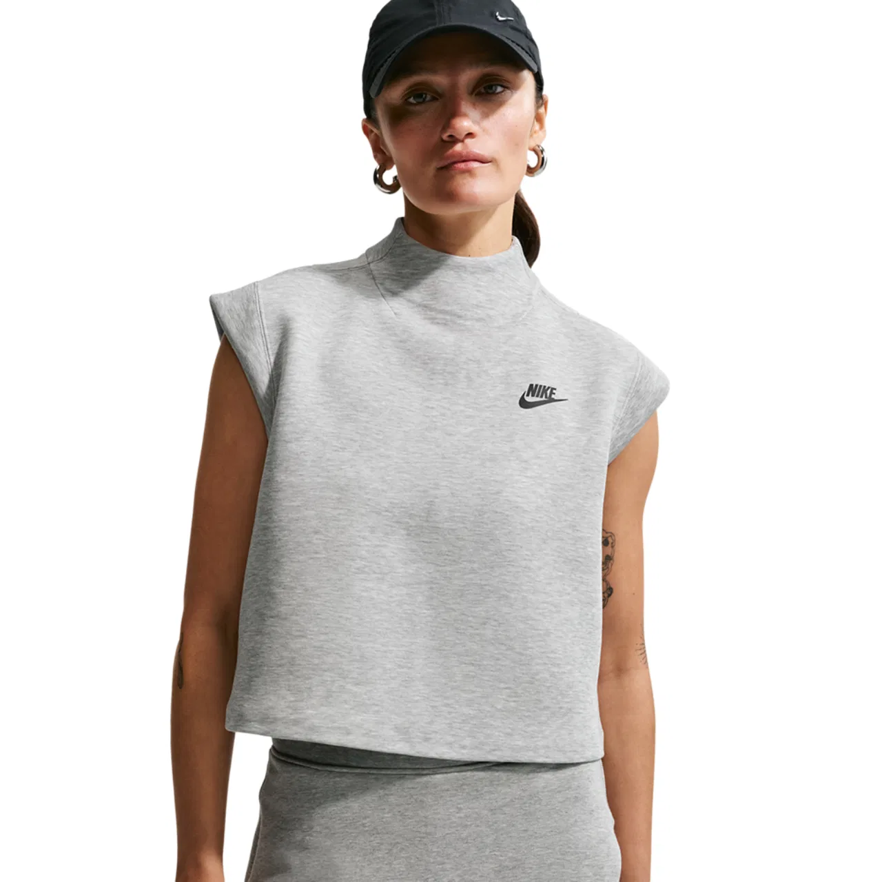 Футболка женская с высоким воротом Nike NSW Tech Fleece SS Top, цвет Black/Dk Grey Heather
