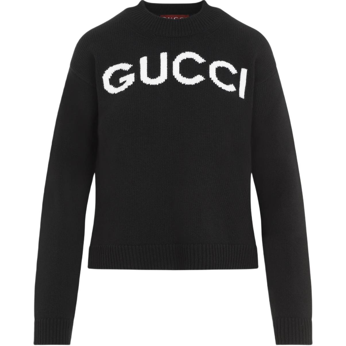 Свитер с интарсией логотипа GUCCI, черный — фото 2